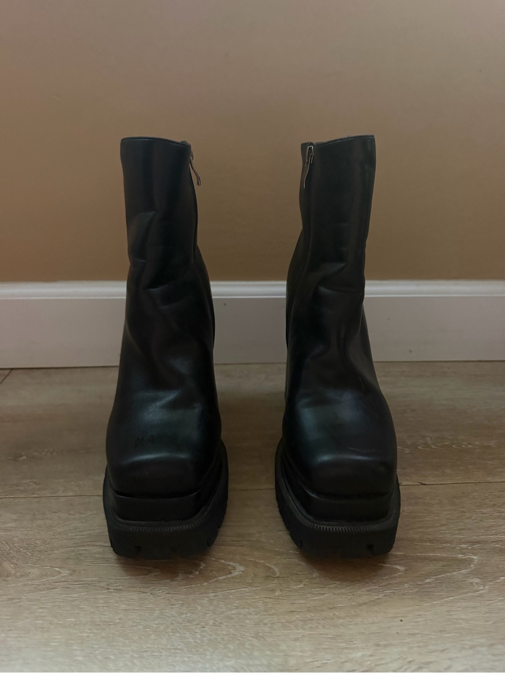 Men's Black Platform Ankle Boots with Square Toe
